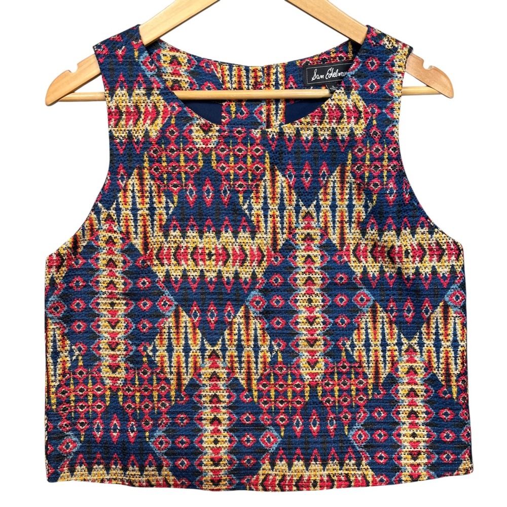 Sam Edelman Aztec Metallic Textured Crop Tank‎ Top Sleeveless Small